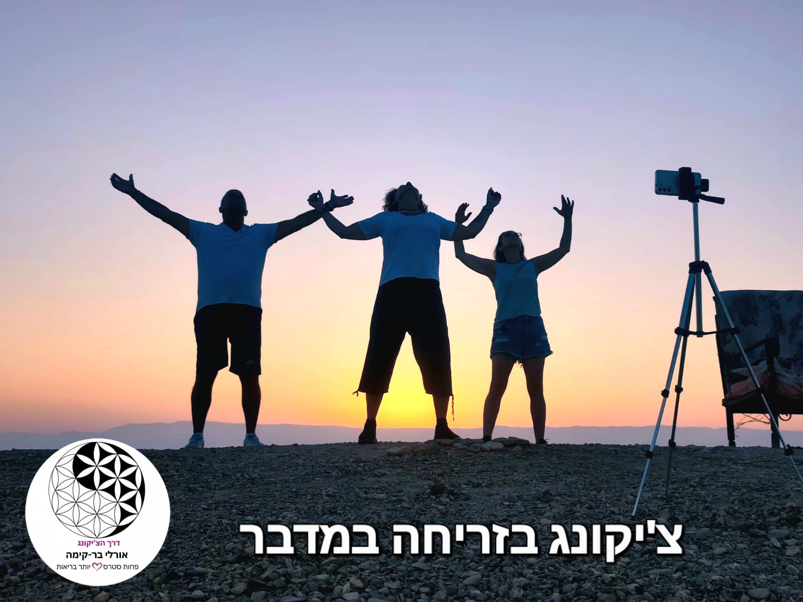 צ'יקונג בזריחה במדבר — צלליות מול השמש העולה